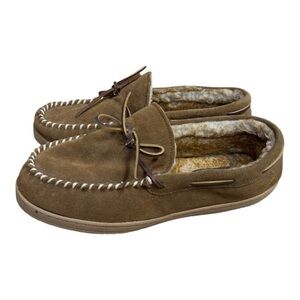 Florsheim Cozzy Brown Suede Moc Toe Faux Shearling Lined Slippers Size 11